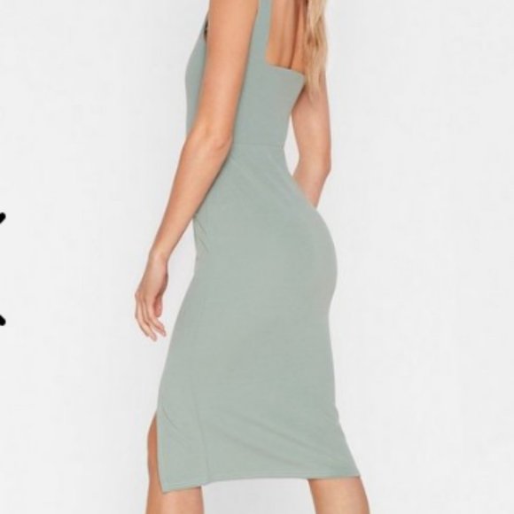 Nasty Gal Square Neck Slit Midi Dress - Picture 3 of 7